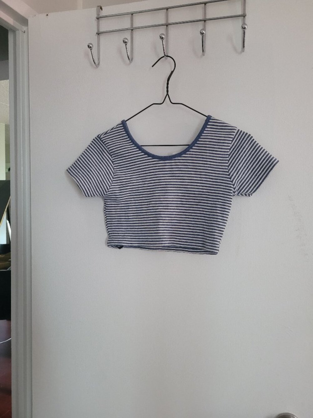 Blue and white striped - belly top t shirt